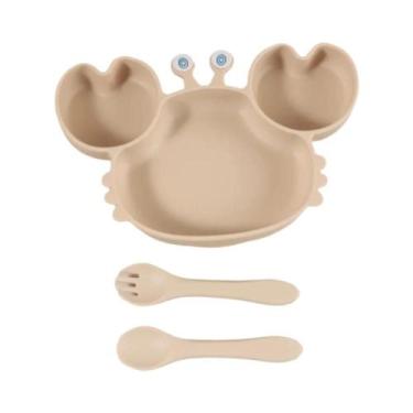 Imagem de Prato De Silicone Em Forma De Caranguejo Para Bebês Com Garfo E Colher