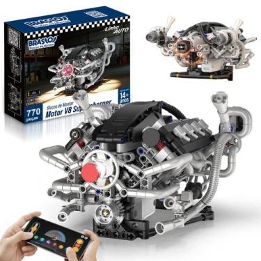 Imagem de Bloco de Montar Motor V8 770 peças Controle Remoto por Celular com LED