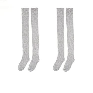 Imagem de Dois pares de meias femininas plus veludo quente até o joelho de algodão puro meias de cano alto meias pretas - dois pares de pretos