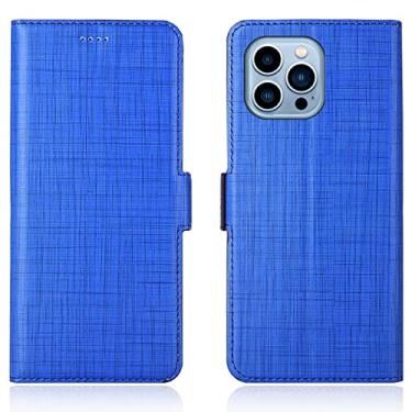 Imagem de LAHappyL Capa carteira para iPhone 13 Pro Max/13 Pro/13/13 Mini, fecho magnético, capa de couro legítimo com suporte para cartão, à prova de choque, capa tipo carteira, azul, 13 Pro Max de 6,7 polegadas
