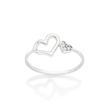 Imagem de Anel dois corações folheado a platina com zircônias - Branco - 310001 - Rommanel Cor:Branco;Tamanho:16