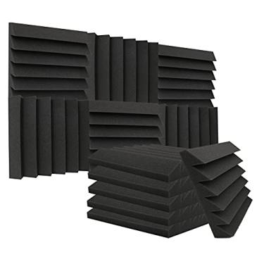 Imagem de Heavyoff Pacote com 12 painéis de espuma acústica para estúdio, isolamento sonoro de 25,4 x 25,4 x 5,08 cm, isolamento sonoro para teto doméstico, preto