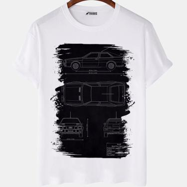 Imagem de Camiseta masculina Audi Quattro Sport Desenho Carro Camisa Blusa Branca Estampada