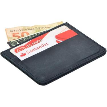 Imagem de Porta Cartões De Crédito Compacto Carteira Masculina Em Couro Preto -
