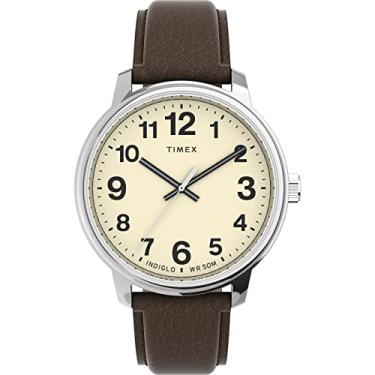 Imagem de Timex Relógio masculino Easy Reader, marrom/prateado/creme/43 mm, 43mm, Relógio de leitura fácil