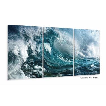 Imagem de Quadro Decorativo Onda Mar Azul 120x60 3 peças sala quarto