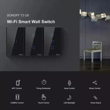 Imagem de Interruptor Sonoff T3 2 Botões Wi-Fi E Rf 433 Alexa E Google