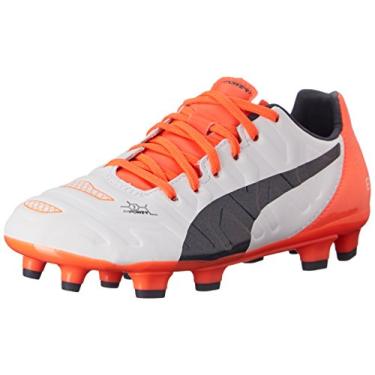 Imagem de PUMA Chuteira de futebol evoPOWER 3.2 Firm Ground Jr, Branco/Eclipse total/Lava Blast, 4 Big Kid