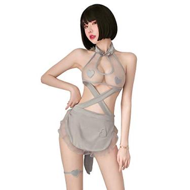 Imagem de SINMIUANIME Lingerie feminina sexy camisola cosplay traje de empregada japonesa cosplay lingerie (6932cinza)