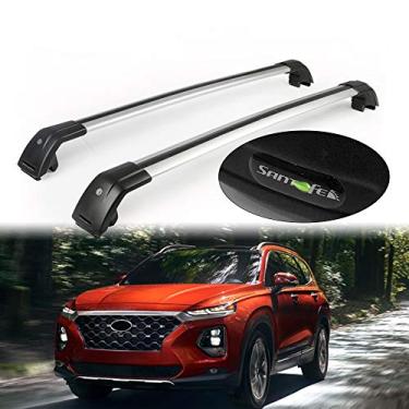 Imagem de 2 peças serve para Hyundai Santa Fe 2019 2020 2021 2022 barras transversais ajustáveis barras transversais trilho de telhado bagageiro barra de rack de teto com trava prata