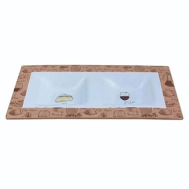 Imagem de Petisqueira De Vidro Duas Divisórias Queijo Vinho Retangular