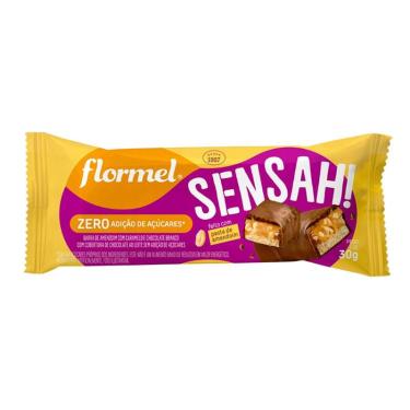 Imagem de Chocolate Flormel Sensah! Zero Açúcar Sabor Amendoim com Caramelo e Chocolate Branco 30g