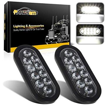 Imagem de Partsam 2 peças de luzes de reboque de LED branco oval de 15 cm, 10 diodos, lentes transparentes, argolas e rabos de trança submersíveis, 12 V, seladas para caminhões RV, 6 luzes de LED ovais