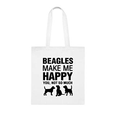 Imagem de Beagles Make Me Happy, presente para cachorro Beagles, aniversário de cachorro Beagles bolsa de ombro para cachorro Beagles, sacola reutilizável para cães Beagles, Branco