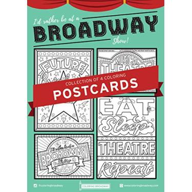 Imagem de Theatre NERDS | Coleção "I'd Rather Be At a Broadway Show" | Cartões postais para colorir da Broadway | Ilustrações desenhadas à mão - Impresso em cartolina fosca (12,7 cm x 17,8 cm) - Conjunto com 4