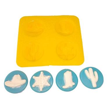 Imagem de Moldes flexíveis – Western – chapéu de cowboy, bota de cowboy, cacto, crachá de xerife (4 cavidades) – moldes de menta de queijo creme – doces derretem – caramelos – moldes macios de doces