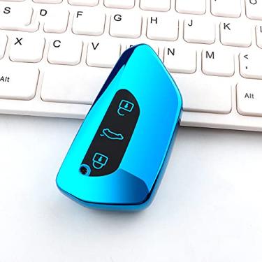 Imagem de YJADHU Capa de chave de controle remoto de carro de TPU macio 3 botões capa de chave inteligente de carro, apto para Volkswagen VW Golf 8 Mk8 2020 Skoda para SEAT LEON 2020, apenas capa azul
