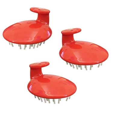 Imagem de Couro cabeludo Massager Shampoo Escova Red 3 pack, GBS [Wet & Dry] Manual cabeça couro cabeludo, massagem escova, Soft Silicone Cuidados Cerdas para o couro cabeludo, esfoliar e remover a caspa, promover o crescimento de cabelo - Red