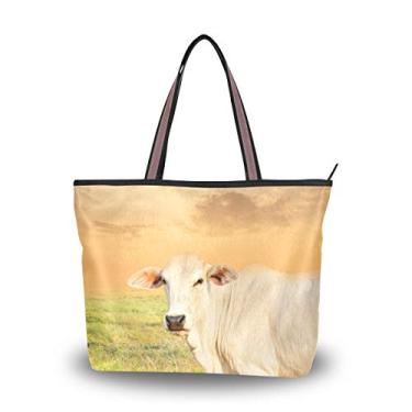 Imagem de Bolsa de ombro Curious Cow At The Field Bolsa de ombro para mulheres, Multicolorido., Medium