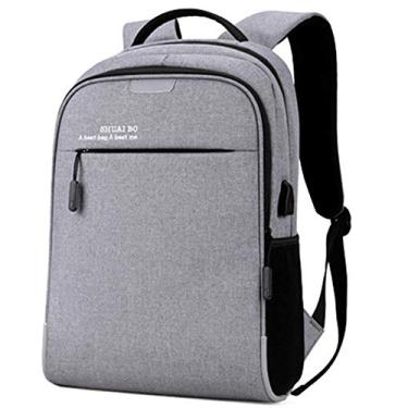 Imagem de Mochila para laptop Mochila para negócios com USB masculino para carregamento de grande capacidade Mochila para computador, design de faixa reflexiva de segurança, cinza