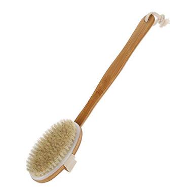 Imagem de Escova de massagem corporal, Escova de banho com cabo longo para chuveiro Esfoliante Celulite Alça de bambu destacável Cerdas macias Purificador de cabelo para trás para mulheres dos homens