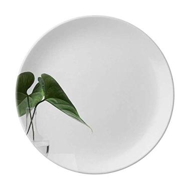 Imagem de Simpol Prato de foto de folhas verdes natureza decorativo de porcelana Salver louças de jantar
