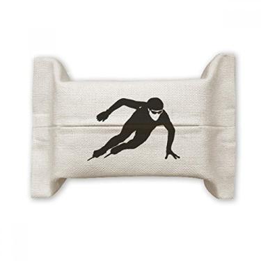 Imagem de Skating Black Winter Sport Outline Suporte de capa de papel para lenços faciais Bolsa de linho de algodão