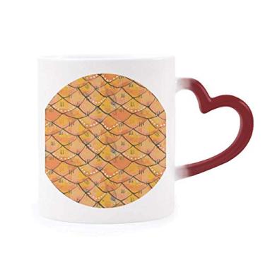 Imagem de Caneca de grés abstrata sensível ao calor padrão de madeira com estampa regular