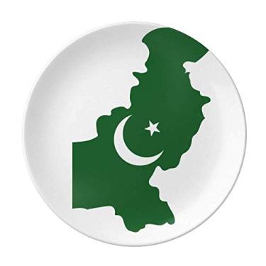 Imagem de Prato de mapa paquistão com bandeira nacional Prato decorativo de porcelana Salver Prato de jantar
