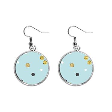 Imagem de Brincos femininos dourados com estampa de arte abstrata com orelhas pendentes prateadas