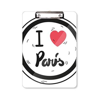 Imagem de Placa de apoio para prancheta com estampa de palavras I Love Paris A4