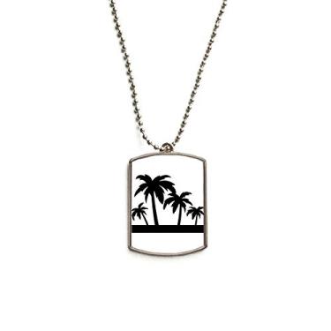 Imagem de DIYthinker Colar de animal de estimação com pingente de corrente de aço inoxidável com contorno de coqueiro de planta preta