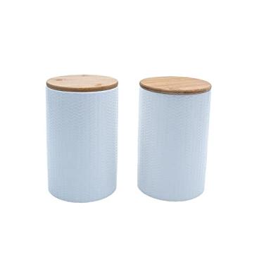 Imagem de Kit 2 potes dolomita com tampa de bambu zig zag 1,5l - Oikos