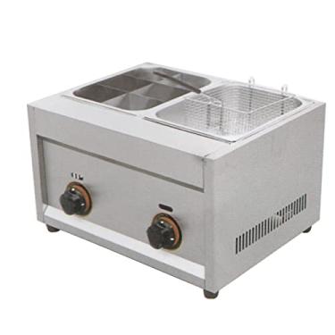 Imagem de Fritadeira comercial com 2 tanques para ambientes externos, 2 tampas de cesta e tampa de aço inoxidável, poder de fogo ajustável para cozinha doméstica e restaurante