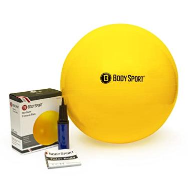 Imagem de Body Sport Bola de exercício com bomba para casa, academia, equilíbrio, estabilidade, pilates, força central, alongamento, ioga, instalações de fitness, cadeiras de mesa – amarela 65 cm