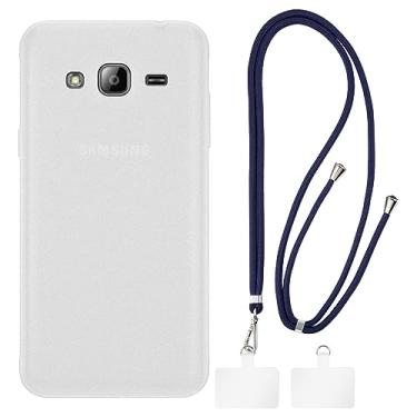 Imagem de Shantime Capa para Samsung Galaxy J3 2016 + cordões universais para celular, pescoço/alça macia de silicone TPU capa protetora para Samsung Galaxy J3 Pro (5 polegadas)