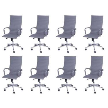 Imagem de Conjunto 8 Cadeiras para Escritório Presidente com Rodízios Esteirinha Alta OR Design Cinza