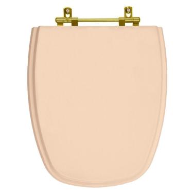 Imagem de Assento Sanitário Poliéster Monte Carlo Rosa Floral para vaso Deca Com Ferragem Dourada