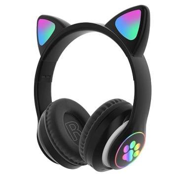 Imagem de Fone de Ouvido Infantil Bluetooth Orelha Gato com Patas Led Para Crianças (Preto)