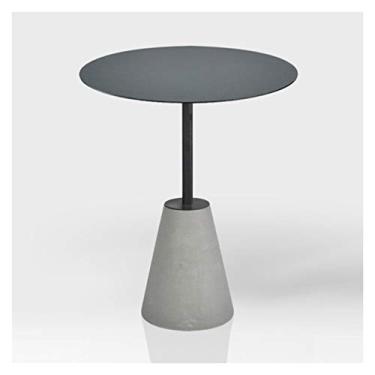 Imagem de Mesa lateral moderna sotaque lateral mesa de canto lateral estilo industrial sofá de ferro de cimento mesa lateral sala de estar varanda pequena mesa redonda, 15,7 "× 21,7" mesa de centro para sala de estar (cor: latão)
