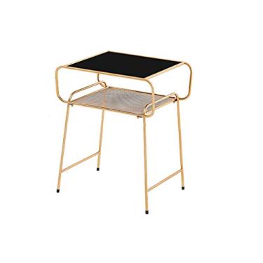 Imagem de Mesa lateral elegante mesa de centro de metal moderna minimalista casa quarto mesa de cabeceira de vidro mesa de centro para sala de estar (cor: preto)