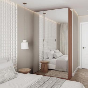 Imagem de Guarda Roupas Modulado com Espelho 3 Portas com Cabideiro Hera Cabecasa Madeiramadeira Louro/cromado