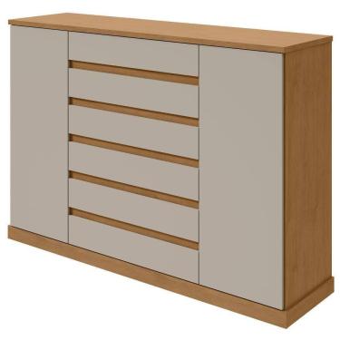 Imagem de Cômoda Vedra 7 Gavetas 2 Portas Amêndoa Clean /off White