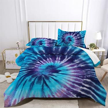 Imagem de Conjunto de edredom hippie moderno com decoração psicodélica Tie-dye em um saco, 7 peças, incluindo 1 lençol com elástico + 1 edredom + 4 fronhas + 1 lençol de cima (A, cama queen em uma bolsa - 7