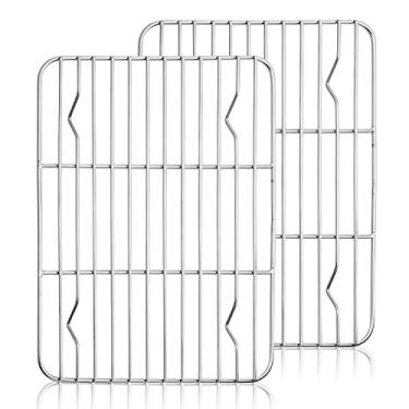 Imagem de Herogo Conjunto de 2 mini escorredor de refrigeração, aço inoxidável, 21,78 x 16 cm, pequeno forno de torrada, rack de cozinha para resfriamento, grelhar e assar, resistente à ferrugem