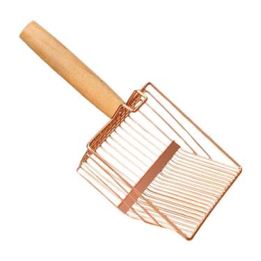 Imagem de ＫＬＫＣＭＳ Animais de estimação peneira pá gatos maca colheres kitty limpador, duas lacunas diferentes, peneiramento rápido gatinho com alça de madeira, Rosa ouro