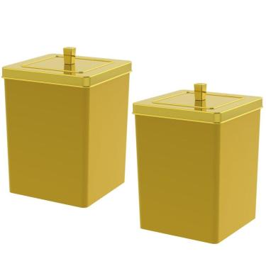 Imagem de Kit 2 Lixeira Quadrada 6,5 Litros Cesto De Lixo Dourado Para Banheiro Pia Cozinha - Future