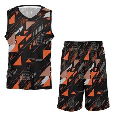 Imagem de Conjuntos de shorts de jérsei para meninos triângulos abstratos laranja preto camiseta leve para vôlei 5T PP, Triângulos abstratos, laranja, preto, G