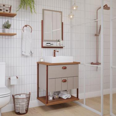 Imagem de Gabinete Suspenso com Cuba e Espelheira 60cm Olivia Espresso Móveis Cappuccino