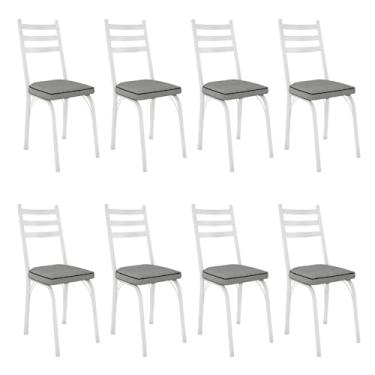 Imagem de Kit 8 Cadeiras de Cozinha Luisiana Estampado Platina Pés de Ferro Branco - Pallazio